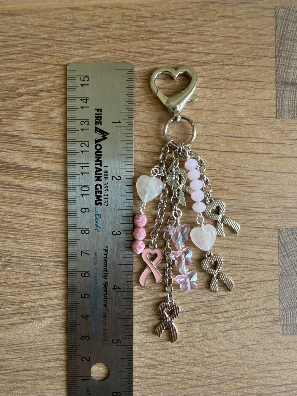 HAND CRAFTED BREAST CANCER AWARENESS BAG CHARM Pink Ribbon Purse Clip Key Chain - Picture 5 of 8